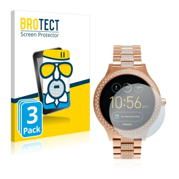 Front side of a product packaging with the brand logo BROTECT. Next to it is the device Fossil Q Venture shown with the corres
