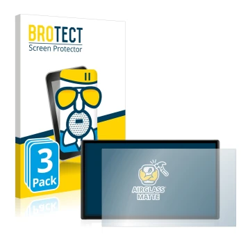 Front side of a product packaging with the brand logo BROTECT. Next to it is the device Garmin DriveSmart 61 LMT-S shown with 