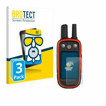 Front side of a product packaging with the brand logo BROTECT. Next to it is the device Garmin Atemos 100 shown with the corre