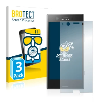 Front side of a product packaging with the brand logo BROTECT. Next to it is the device Sony Xperia XZ1 Compact shown with the