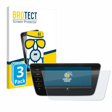 Front side of a product packaging with the brand logo BROTECT. Next to it is the device Skoda Superb Business Columbus 2017-20