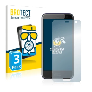 Front side of a product packaging with the brand logo BROTECT. Next to it is the device HTC U11 Life shown with the correspond