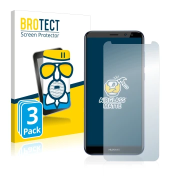 Front side of a product packaging with the brand logo BROTECT. Next to it is the device Huawei Mate 10 Lite shown with the cor
