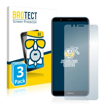 Front side of a product packaging with the brand logo BROTECT. Next to it is the device Honor 7X shown with the corresponding 
