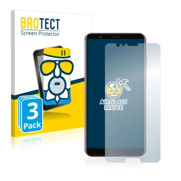 Front side of a product packaging with the brand logo BROTECT. Next to it is the device Honor View 10 shown with the correspon
