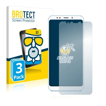 Front side of a product packaging with the brand logo BROTECT. Next to it is the device Xiaomi Redmi 5 Plus shown with the cor