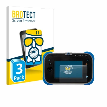 Front side of a product packaging with the brand logo BROTECT. Next to it is the device Vtech Storio Max 2.0 shown with the co