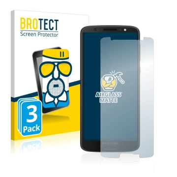 Front side of a product packaging with the brand logo BROTECT. Next to it is the device Motorola Moto G6 shown with the corres