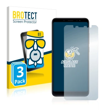 Front side of a product packaging with the brand logo BROTECT. Next to it is the device Xiaomi Redmi Note 5 shown with the cor
