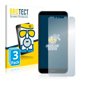 Front side of a product packaging with the brand logo BROTECT. Next to it is the device Huawei Y6 2018 shown with the correspo