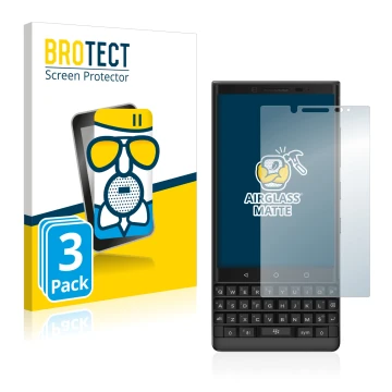 Front side of a product packaging with the brand logo BROTECT. Next to it is the device BlackBerry Key2 shown with the corresp
