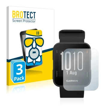 Front side of a product packaging with the brand logo BROTECT. Next to it is the device Garmin Approach S10 shown with the cor