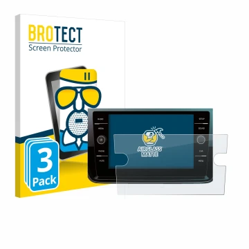 Front side of a product packaging with the brand logo BROTECT. Next to it is the device Volkswagen Polo 2018 Composition Media