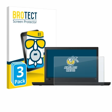 Front side of a product packaging with the brand logo BROTECT. Next to it is the device Lenovo ThinkPad T480 shown with the co