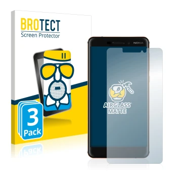 Front side of a product packaging with the brand logo BROTECT. Next to it is the device Nokia 6.1 shown with the corresponding