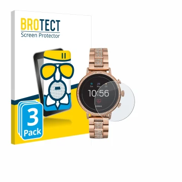 Front side of a product packaging with the brand logo BROTECT. Next to it is the device Fossil Q Venture HR (4.Gen) shown with