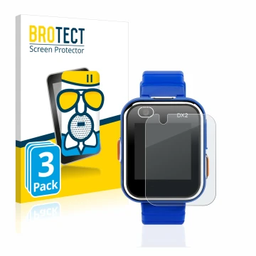 Front side of a product packaging with the brand logo BROTECT. Next to it is the device Vtech Kidizoom Smart Watch DX2 shown w