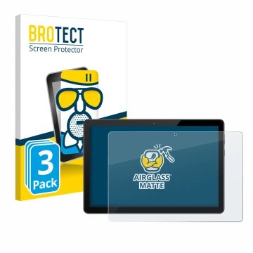 Front side of a product packaging with the brand logo BROTECT. Next to it is the device Huawei MediaPad T5 10 shown with the c