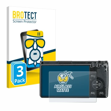 Front side of a product packaging with the brand logo BROTECT. Next to it is the device Ricoh GR III 2019 R02010 shown with th