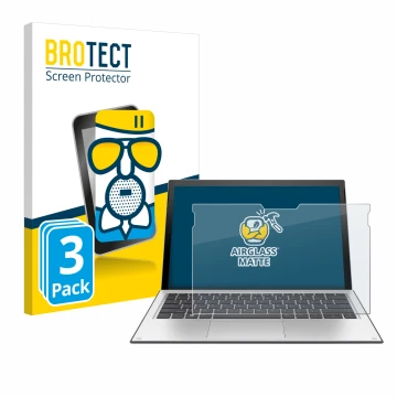 Front side of a product packaging with the brand logo BROTECT. Next to it is the device HP Elite x2 1013 G3 shown with the cor
