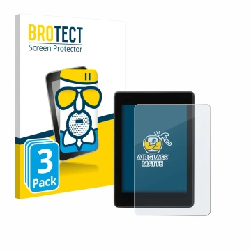 Front side of a product packaging with the brand logo BROTECT. Next to it is the device Amazon Kindle Paperwhite 2018 (10th Ge