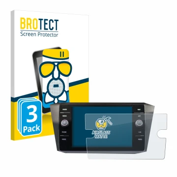 Front side of a product packaging with the brand logo BROTECT. Next to it is the device Volkswagen Tiguan Discover Media 8