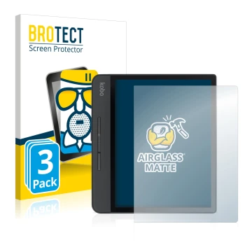 Front side of a product packaging with the brand logo BROTECT. Next to it is the device Kobo Forma shown with the correspondin