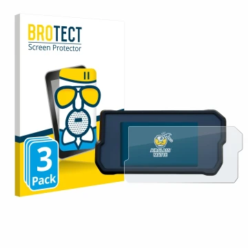 Front side of a product packaging with the brand logo BROTECT. Next to it is the device KTM 390 Duke 2017 shown with the corre