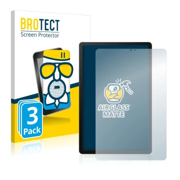Front side of a product packaging with the brand logo BROTECT. Next to it is the device Samsung Galaxy Tab S5e LTE 2019 shown 