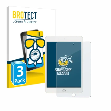 Front side of a product packaging with the brand logo BROTECT. Next to it is the device Apple iPad Mini 5 2019 (5th. Gen.) sho