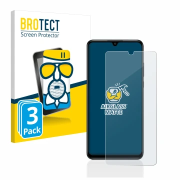 Front side of a product packaging with the brand logo BROTECT. Next to it is the device Huawei P30 lite shown with the corresp