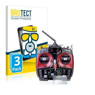 Front side of a product packaging with the brand logo BROTECT. Next to it is the device Graupner mz-24 Pro shown with the corr