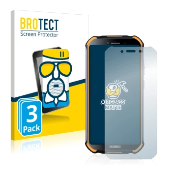 Front side of a product packaging with the brand logo BROTECT. Next to it is the device Doogee S40 shown with the correspondin