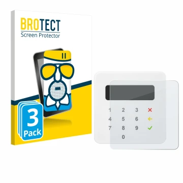 Front side of a product packaging with the brand logo BROTECT. Next to it is the device SumUp Air shown with the corresponding