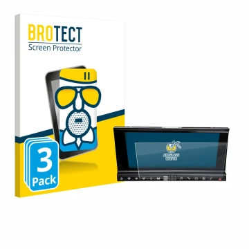Front side of a product packaging with the brand logo BROTECT. Next to it is the device DS 7 Crossback Infotainmentsystem show
