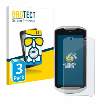 Front side of a product packaging with the brand logo BROTECT. Next to it is the device Zebra TC52-HC shown with the correspon