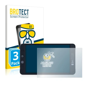 Front side of a product packaging with the brand logo BROTECT. Next to it is the device SmallHD 702 Black shown with the corre