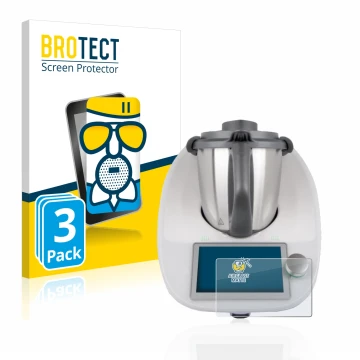 Front side of a product packaging with the brand logo BROTECT. Next to it is the device Vorwerk Bimby TM6 shown with the corre