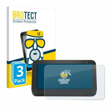 Front side of a product packaging with the brand logo BROTECT. Next to it is the device Amazon Echo Show 5 (2nd Gen.) shown wi