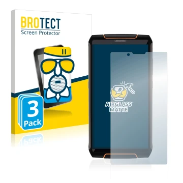 Front side of a product packaging with the brand logo BROTECT. Next to it is the device Cubot King Kong 3 shown with the corre