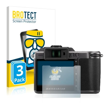 Front side of a product packaging with the brand logo BROTECT. Next to it is the device Hasselblad X1D II 50C shown with the c