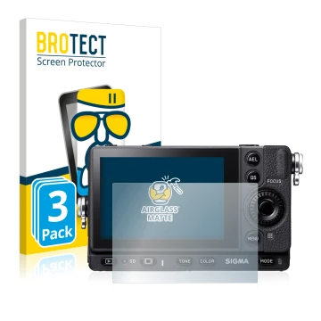 Front side of a product packaging with the brand logo BROTECT. Next to it is the device Sigma FP shown with the corresponding 