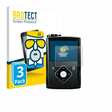Front side of a product packaging with the brand logo BROTECT. Next to it is the device Medtronic Minimed 640G shown with the 