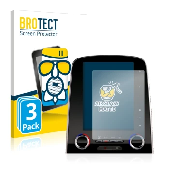 Front side of a product packaging with the brand logo BROTECT. Next to it is the device Renault Espace R-Link 2 8.7