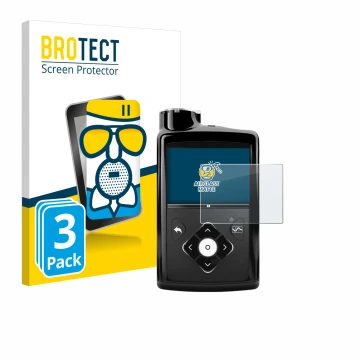Front side of a product packaging with the brand logo BROTECT. Next to it is the device Medtronic Minimed 670G shown with the 