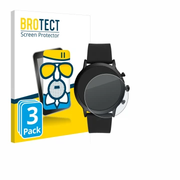 Front side of a product packaging with the brand logo BROTECT. Next to it is the device Fossil The Carlyle HR (5.Gen) shown wi