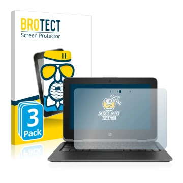 Front side of a product packaging with the brand logo BROTECT. Next to it is the device HP ProBook x360 11 G3 shown with the c