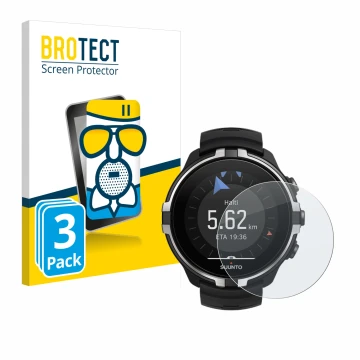 Front side of a product packaging with the brand logo BROTECT. Next to it is the device Suunto Spartan Sport Wrist HR Baro Ste