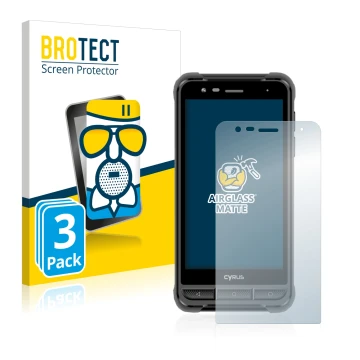 Front side of a product packaging with the brand logo BROTECT. Next to it is the device Cyrus CS22 XA shown with the correspon
