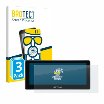 Front side of a product packaging with the brand logo BROTECT. Next to it is the device Joying 4G Car Radio 8.8